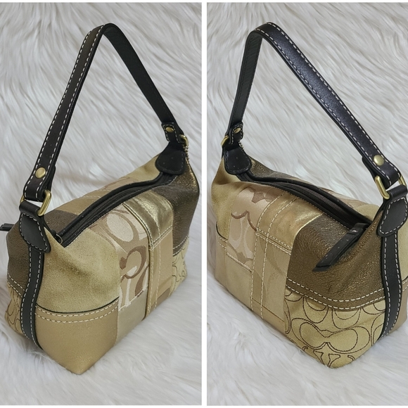 Coach|Gold Canvas & Suede Patchwork Mini Bag - Picture 4 of 13